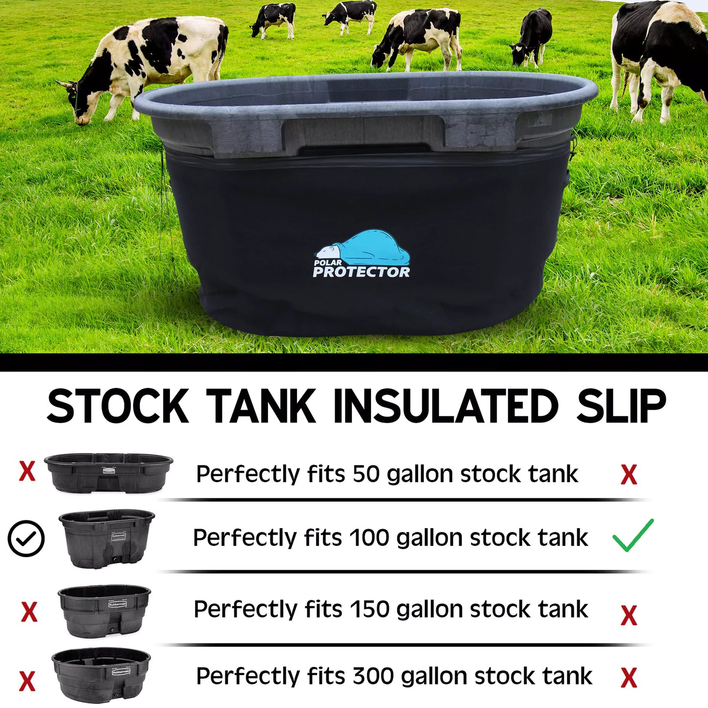 This Polar Protector 5mm neoprene insulated slip perfectly fits a 100 gallon stock tank.