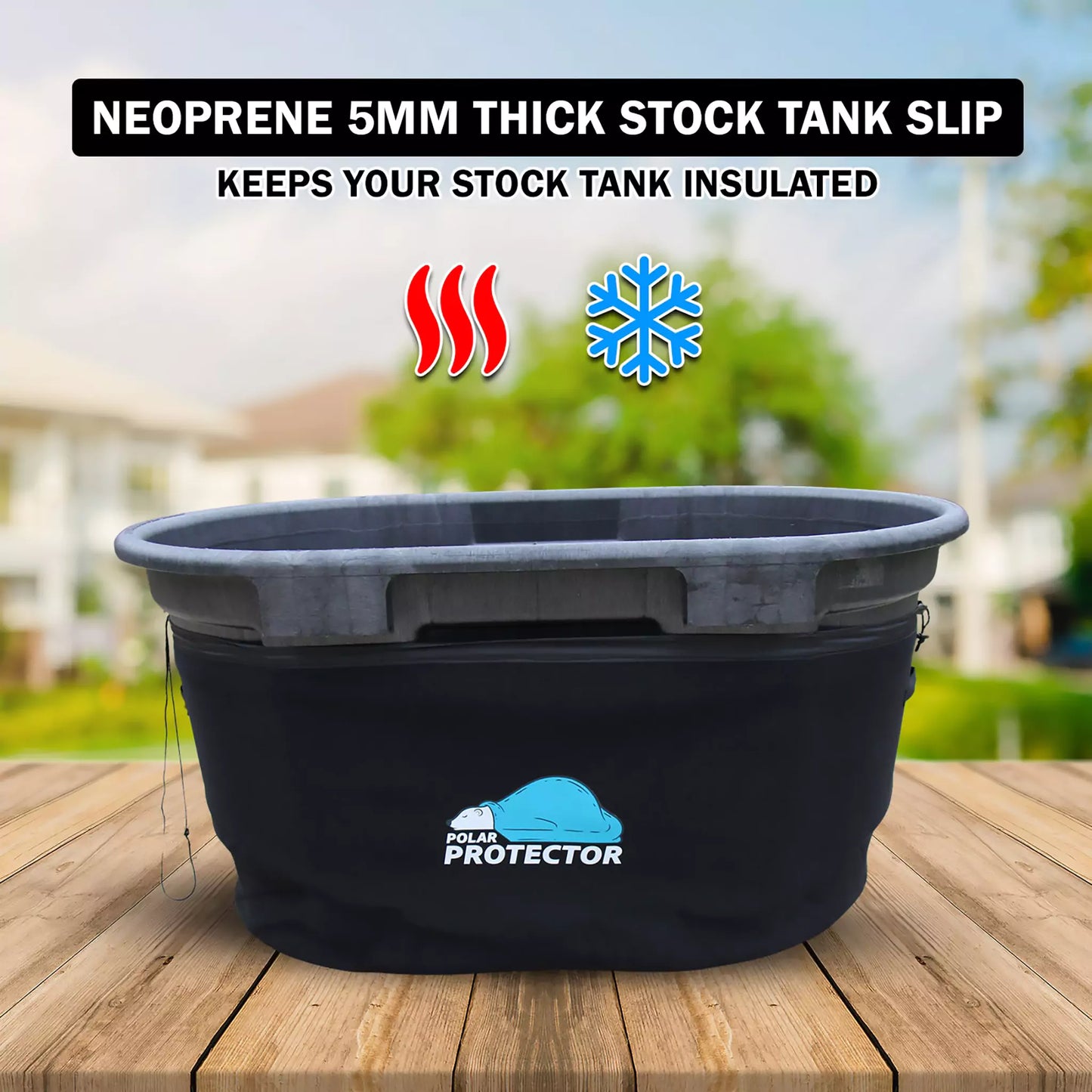 The Polar Protector 5mm neoprene slip keeps your 150 gallon stock tank insulated, keeping cold plunge water colder, or hotter, for longer.