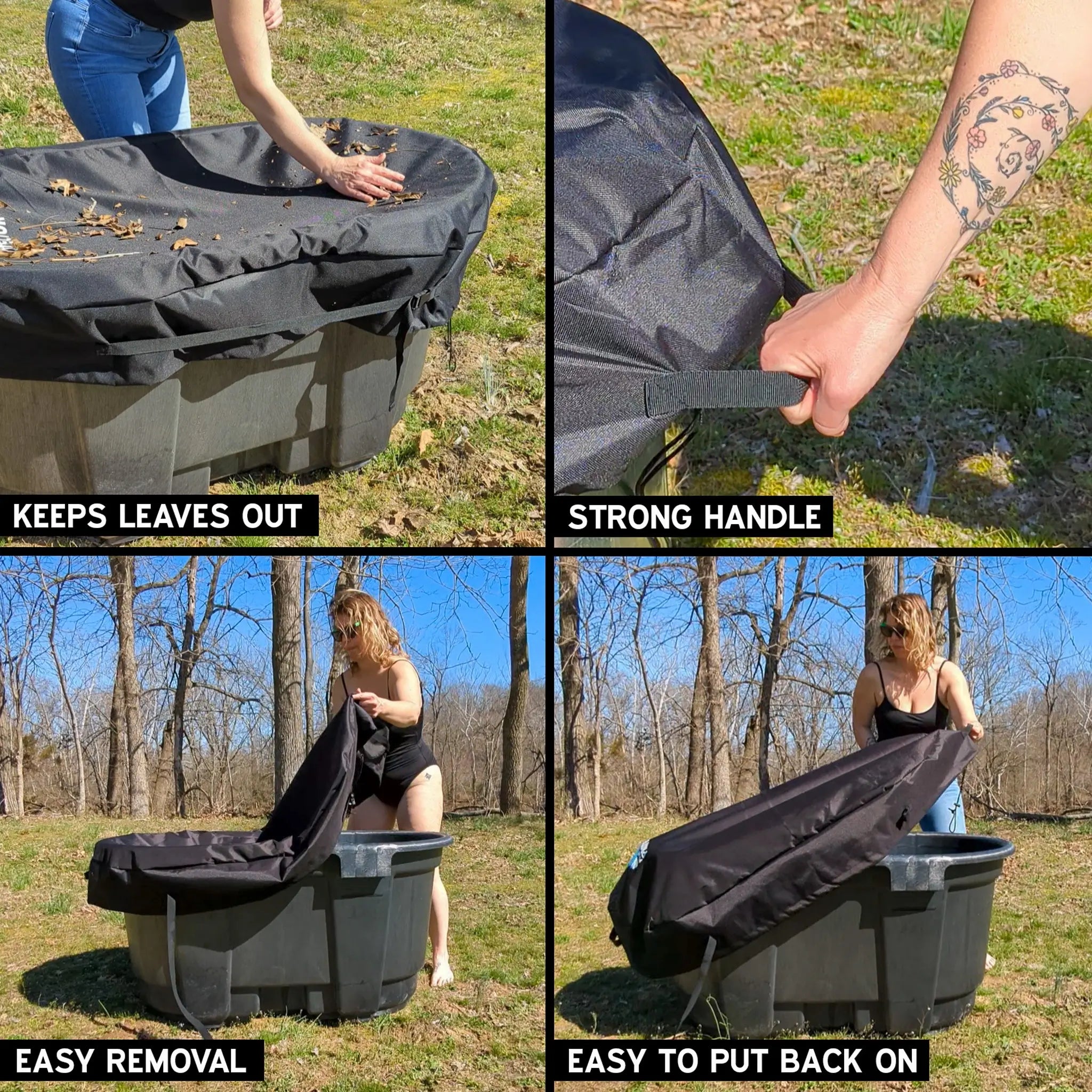 The Polar Protector 150 gallon stock tank cover is the perfect solution for cold plunge enthusiasts. It keeps leaves out, has strong handles making it easy to remove and put back on.