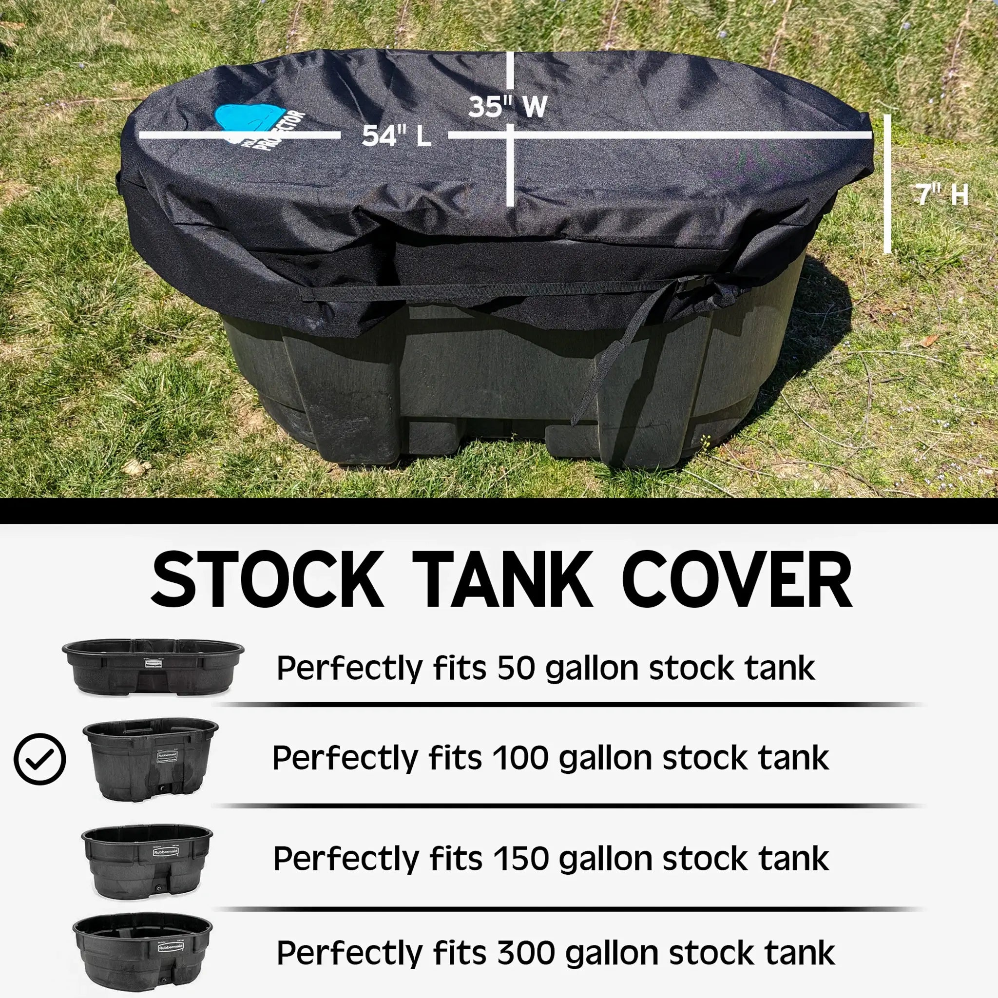 The Polar Protector stock tank cover comes in a variety of sizes. This product is designed to perfectly fit on a 100-gallon stock tank.