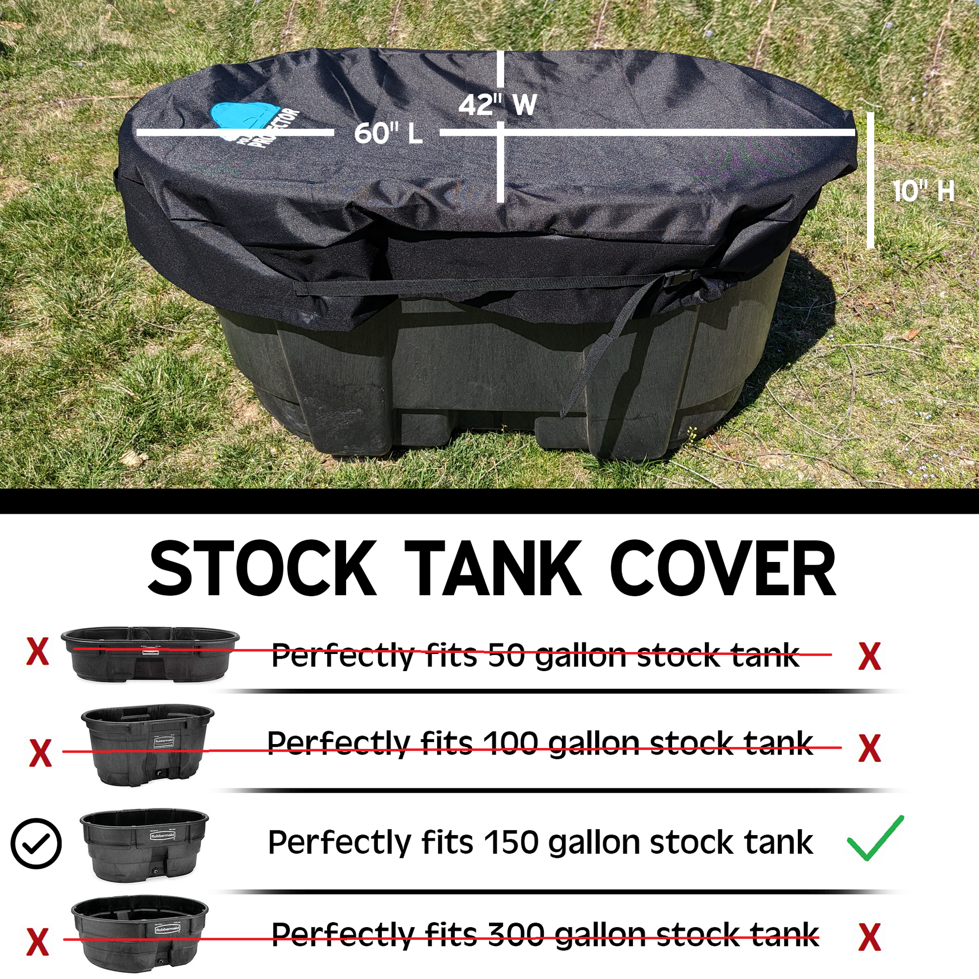 Polar Protector Stock Tank Cover Ice Water Therapy Ice Bath Cover  Waterproof Rip Proof Tough Fits 150 Gallon Rubbermaid Keeps Tanks Clean 