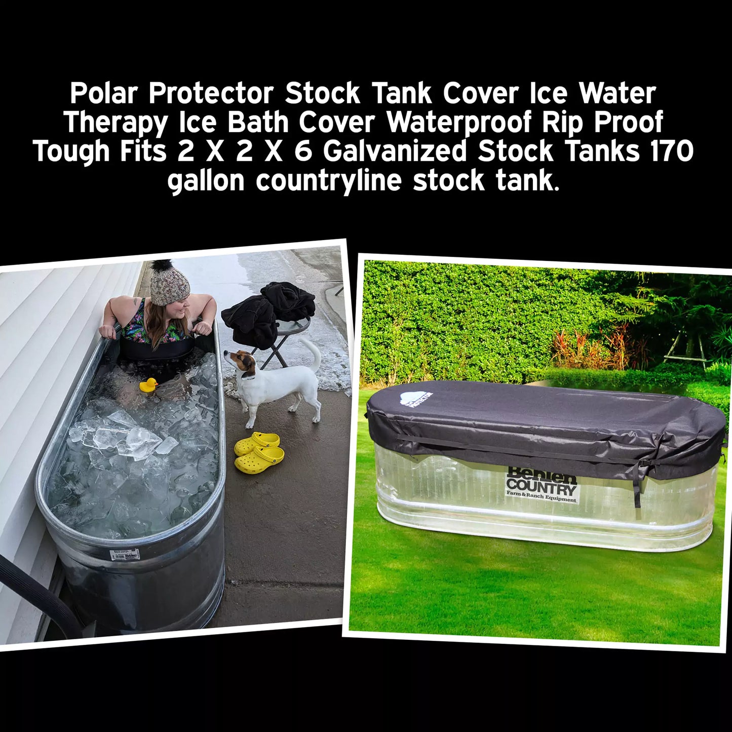 Polar Protector stock tank cover for ice water therapy cold plunge tanks fits 2x2x6 galvanized stock tanks 170 gallon countryline stock tank.