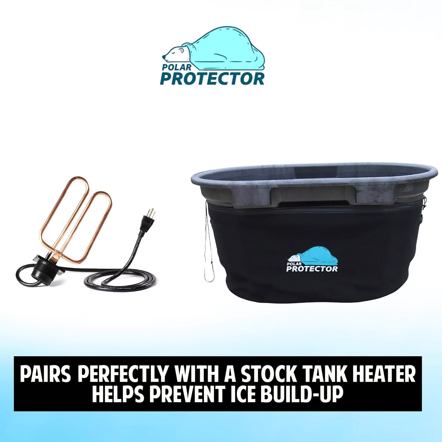 Polar Protector insulated slips pair perfectly with a stock tank heater to help prevent ice build-up in your cold plunge tank.