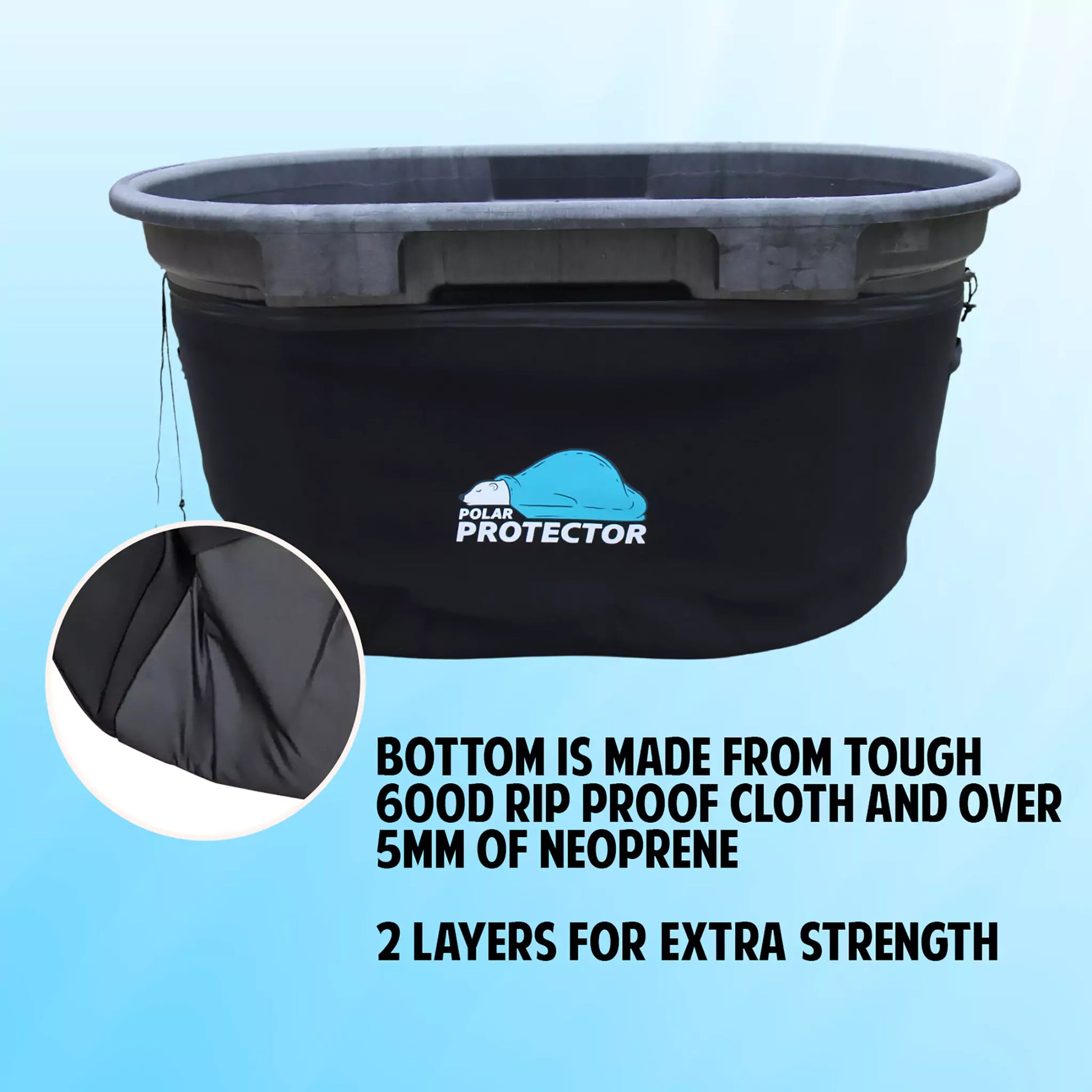 The bottom of the  insulated slip is made from tough 600D rip-proof cloth and 5mm of neoprene, giving it two layers for extra strength!