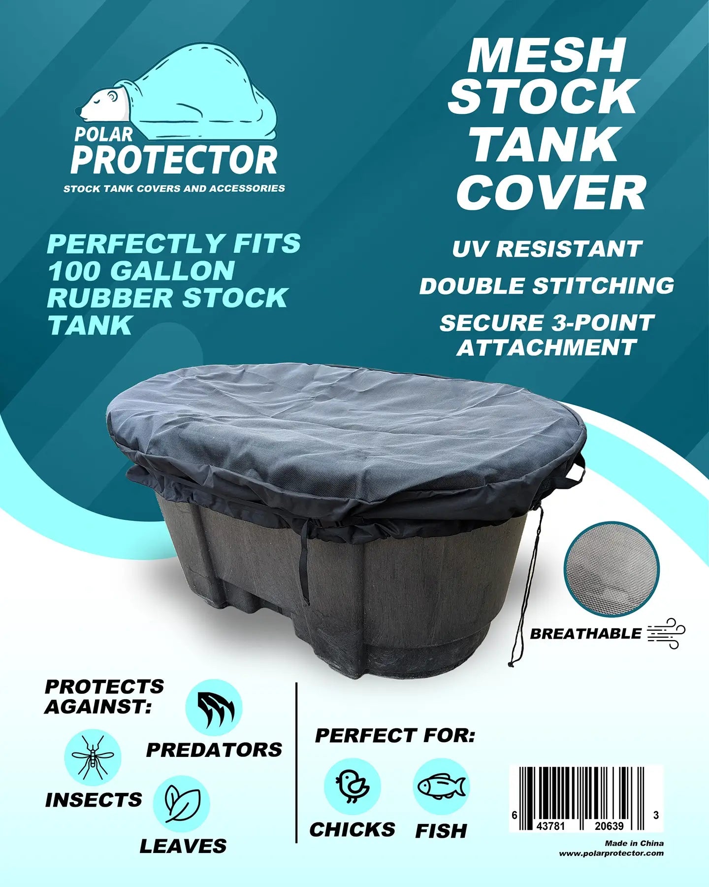 A promotional flyer for the mesh insert stock tank cover. The mesh insert cover protects against insects, predators, and leaves.